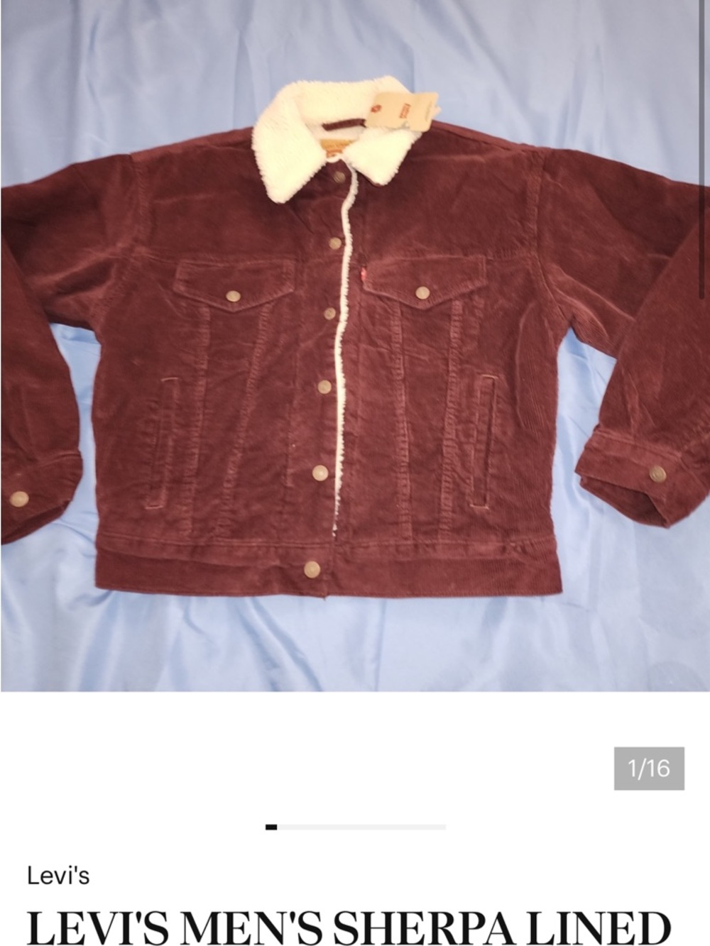 Levi's Corduroy Sherpa Jacket in Burgundy with Cream Collar
